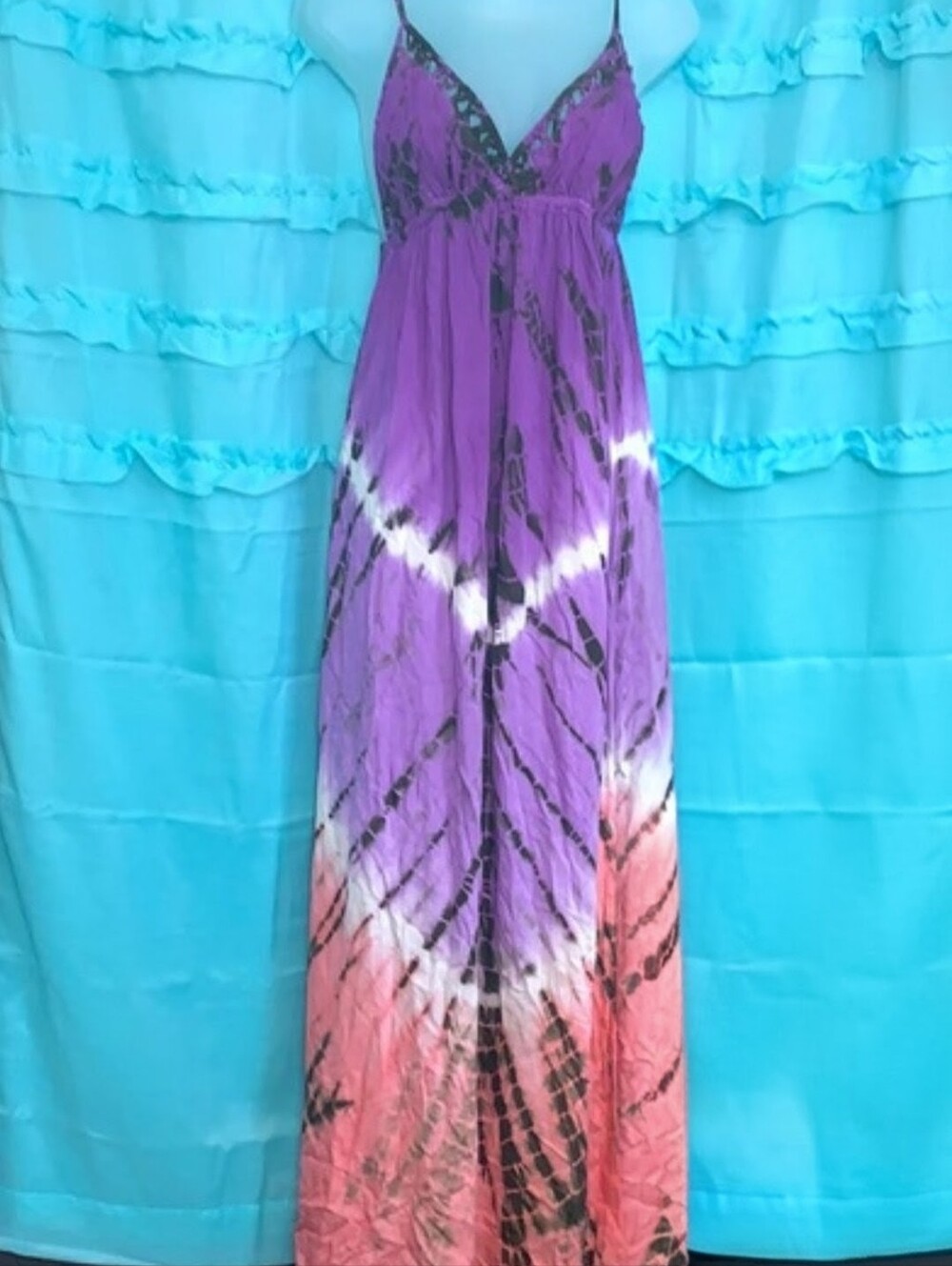 Tie-Dye Ombre Maxi Dress Or Coverup Purple and Pink Medium BOHO